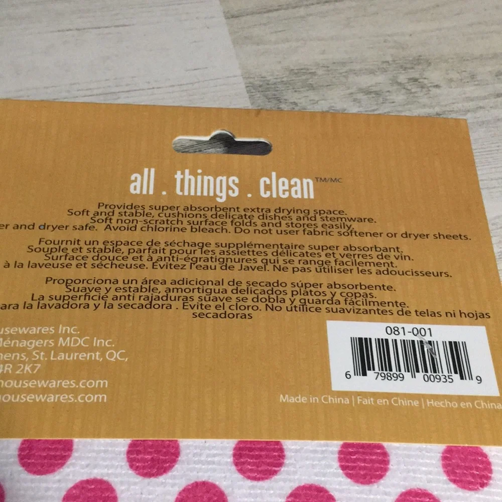 All Things Clean 19.5”x15” super absorbent dish drying mat pink polka dots